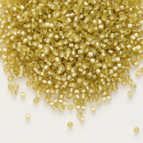 Seed bead, Delica®, glass, pkg/250g, #11 round, translucent semi-matte silver-lined yellow green (DB-0687). image number 0