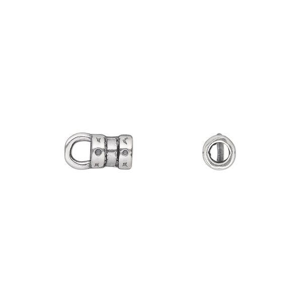 Crimp end, JBB Findings, antique silver-plated pewter (tin-based alloy), 6x5mm tube with loop, 2.75mm inside diameter. Sold per pkg of 2. image number 0