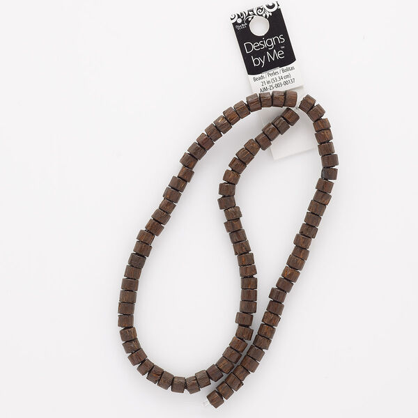 Bead, wood (dyed), dark brown, 8x4mm-8x6mm heishi with 2mm hole. Sold per 21-inch strand. image number 0