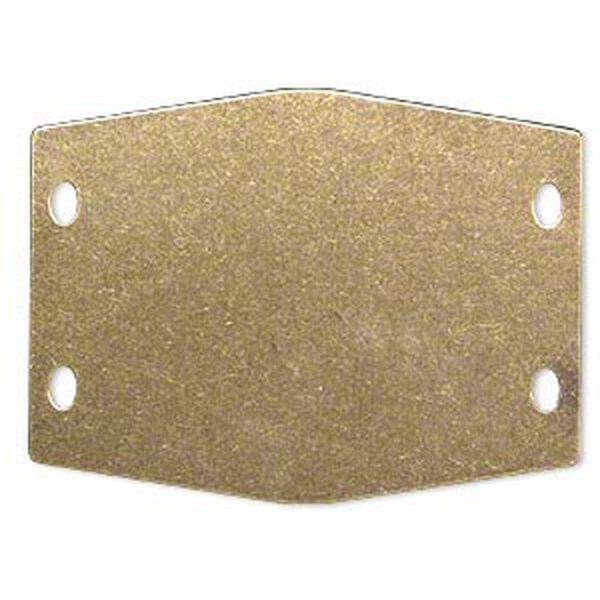 Focal, brass, 52x39mm double-sided flat hexagon blank with (4) 4x2mm holes. Sold per pkg of 2. image number 0