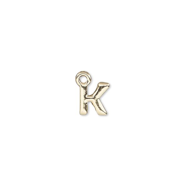 Charm, gold-finished "pewter" (zinc-based alloy), 8x7mm alphabet letter K. Sold per pkg of 2. image number 0