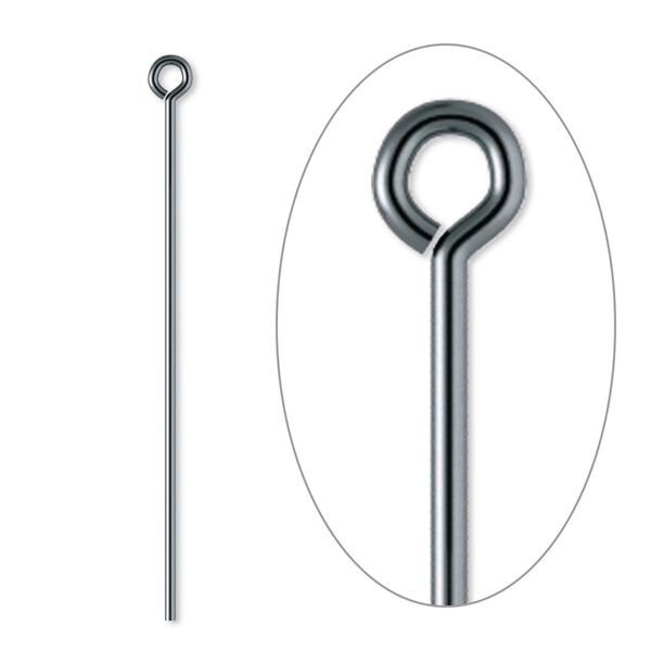 Eye pin, gunmetal-plated brass, 1-1/2 inches, 21 gauge. Sold per pkg of 100. image number 0