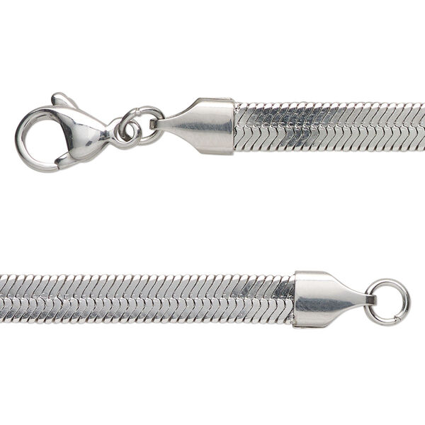 Chain, stainless steel, 5mm herringbone, 24 inches with lobster claw clasp. Sold individually. image number 0