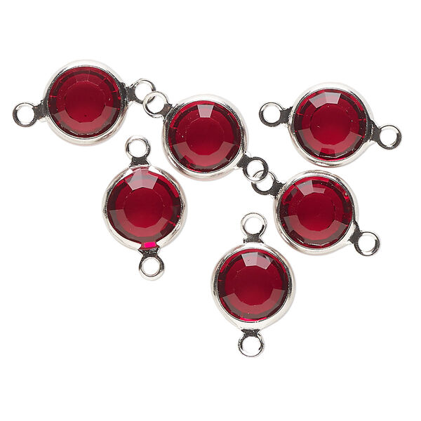 Link, Vintage Crystal™, crystal and imitation rhodium-finished brass, Siam, 9mm round. Sold per pkg of 6. image number 0