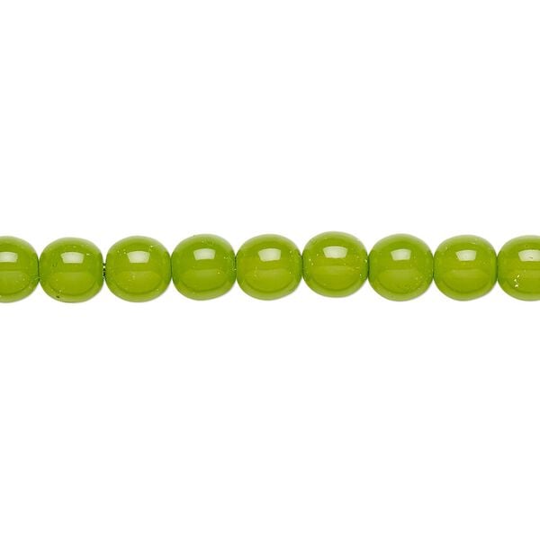 Bead, Czech dipped décor glass druk, lime green, 6mm round. Sold per 15-1/2" to 16" strand. image number 0