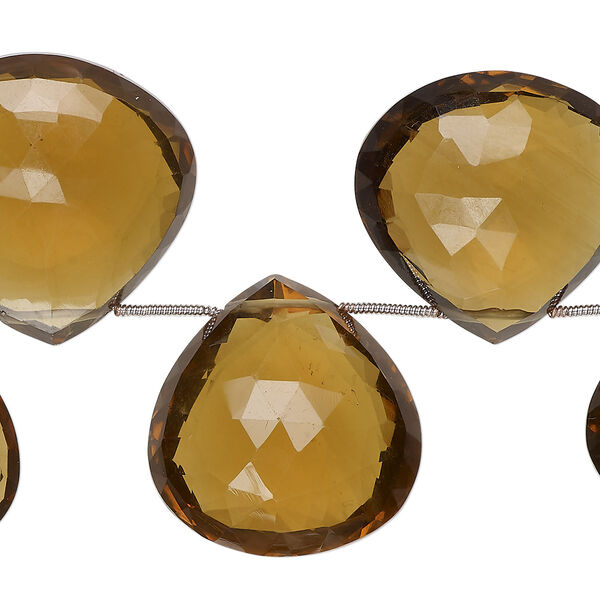 Golden quartz 1pkg10, hand-cut top-drilled faceted puffed teardrop bead 27x27mm-32x31mm image number 0