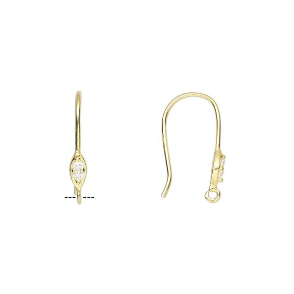Ear wire fishhook 1pkg2 sterling silver / cubic zirconia, 17mm diamond / open loop, 21 gauge gold-finished clear 1 pair image number 0