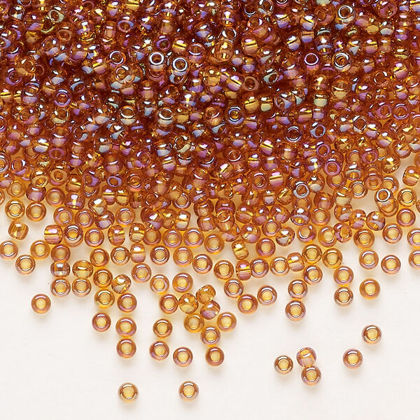 Seed bead, Preciosa Ornela Czech glass, pkg/50g, #11 rocaille, translucent rainbow dark topaz, (11090). image number 0