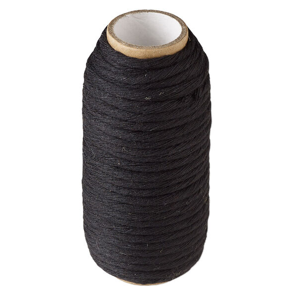 Cord, cotton, black, 3mm round. Sold per 10-yard spool. image number 0