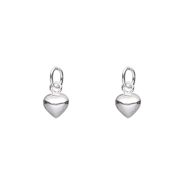 Charm, sterling silver-filled, 6x6mm puffed heart with closed jump ring. Sold per pkg of 2. image number 0