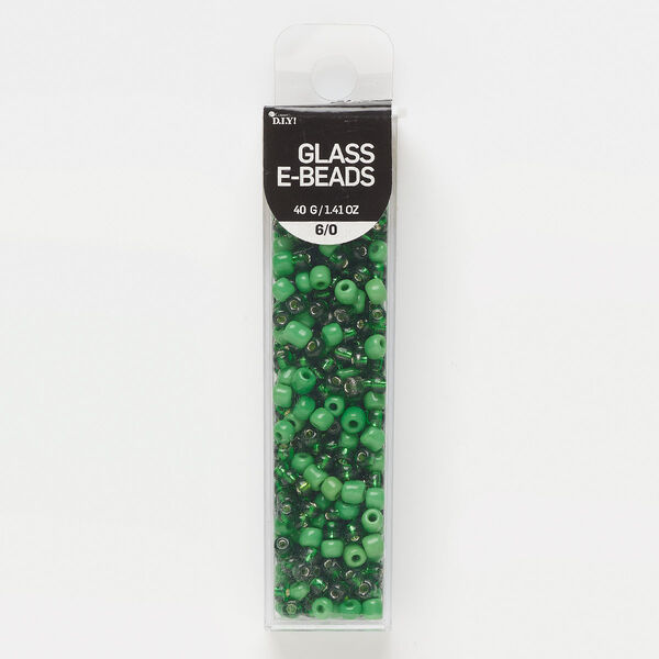 Seed bead, glass, pkg/40g, #6 round, opaque and translucent silver-lined green. image number 0