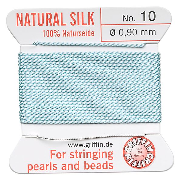 Thread, Griffin, silk, turquoise blue, size #10. Sold per 2-meter card (approximately 78 inches). image number 0