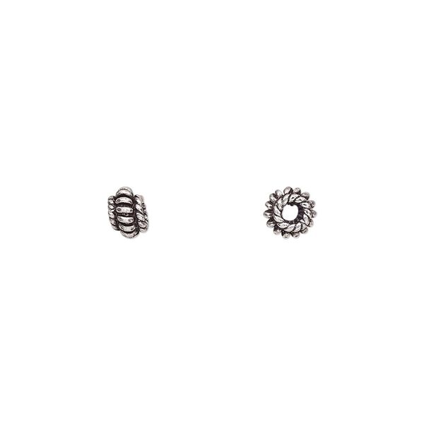 Bead, antiqued sterling silver, 5x4mm fluted rondelle. Sold per pkg of 15. image number 0