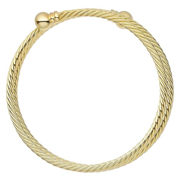Bracelet, bangle, gold-plated brass, 3.5mm twisted wire with 8mm threaded ball end, adjustable from 7-1/2 to 8 inches. Sold individually. image number 0