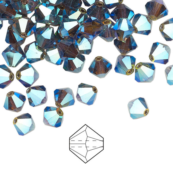 Bead 288pk black diamond AB 2X, Preciosa Czech crystal 6mm bicone image number 0