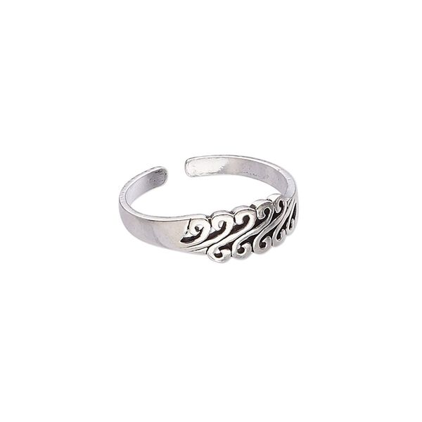 Ring, antiqued sterling silver, 5.5mm wide with swirl pattern, adjustable from size 5.5-7. Sold individually. image number 0