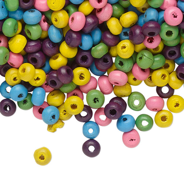 Bead mix, painted Korean boxwood, mixed colors, 4x3mm rondelle. Sold per 50-gram, approximately 2,800 beads. image number 0