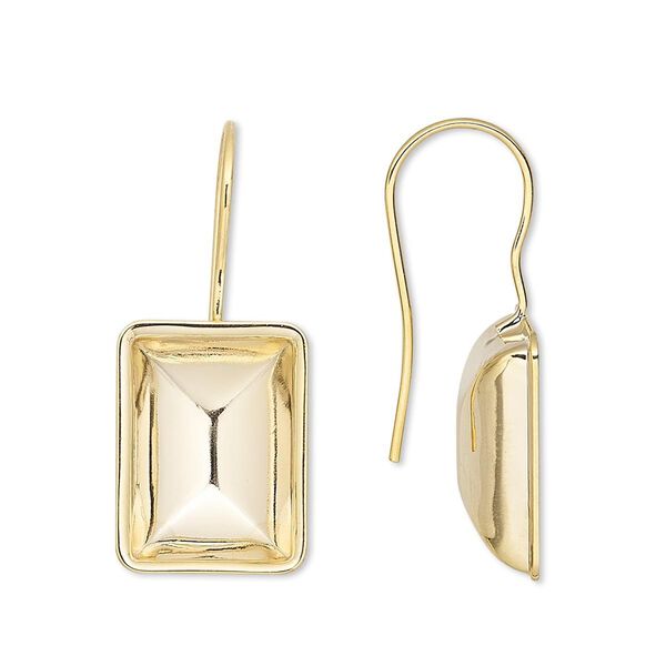 Ear wire fishhook 1pkg4 Almost Instant Jewelry® gold-plated, 30x13mm / 14x10mm rectangle glue-in setting, 20 gauge brass 2 pair image number 0