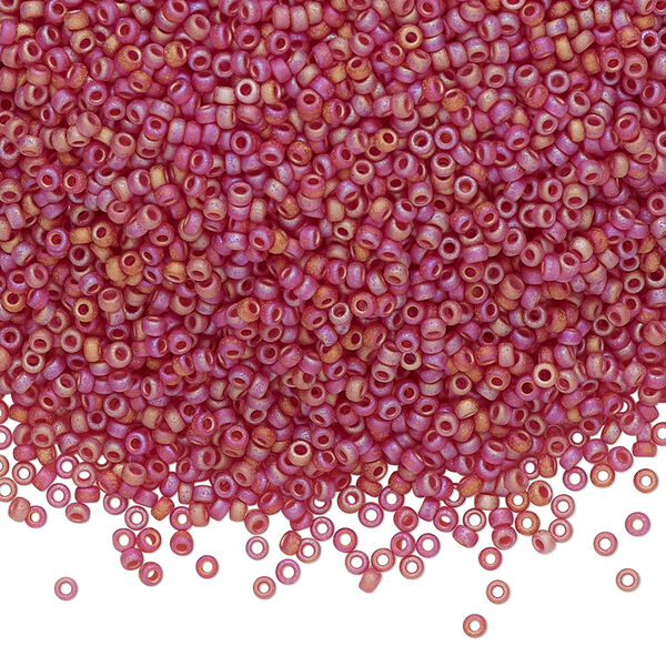 Seed bead, Miyuki, glass, pkg/35g, #15 rocaille, translucent matte rainbow dark cranberry, (RR-141DFR). image number 0
