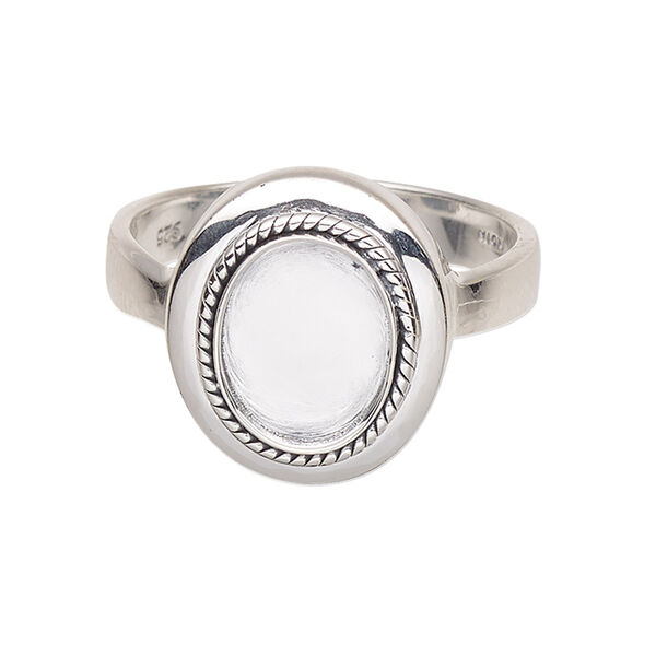 Ring, antiqued sterling silver, 3-4mm wide with twisted wire rim and 10x8mm oval setting, size 7. Sold individually. image number 0
