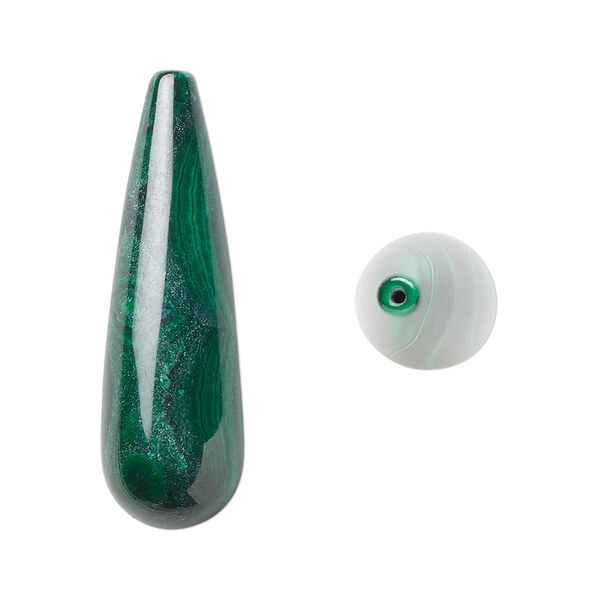 Malachite 1pkg2, half-drilled teardrop bead natural B grade, 33x10mm image number 0