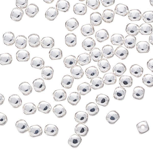 Bead, silver-plated brass, 4x3mm rounded rectangle. Sold per pkg of 100. image number 0