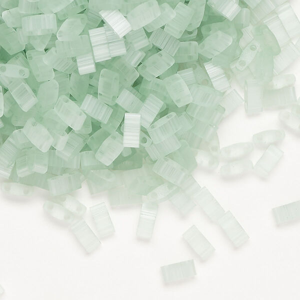 Seed bead, TILA®, glass, pkg/40g, 5x2.3mm half tila rectangle, translucent silk luster mint green (HTL-2559-1). image number 0
