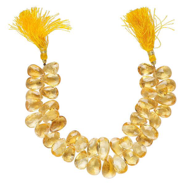 Citrine 1pkg1, hand-cut top-drilled faceted puffed teardrop bead 8 inch graduated 12x9mm-24x14mm image number 0