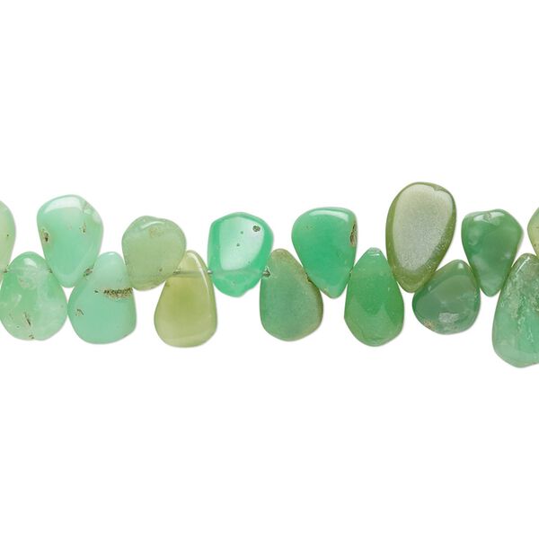 Chrysoprase 1pkg1, hand-cut top-drilled puffed teardrop bead natural 7.5 inch 7x5mm-9x6mm image number 0