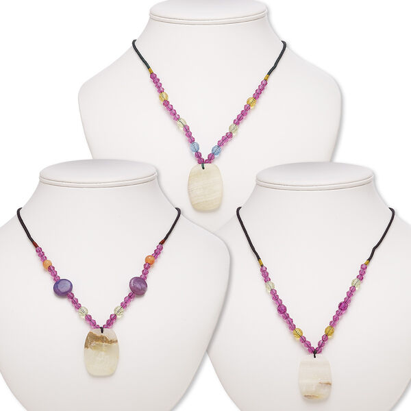 Italian "onyx" / multi-gemstone / acrylic 1pkg3, barrel necklace continuous 20-24 inch mix 36x26mm-38x28mm image number 0