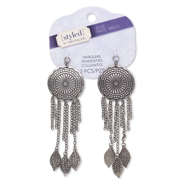 Focal, antiqued nickel-finished steel and "pewter" (zinc-based alloy), 3-1/2 x 1-1/4 inches. Sold per pkg of 2. image number 0