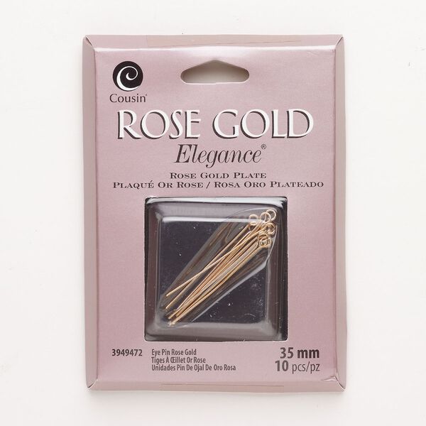 Eye pin, copper, pkg/10, rose gold plate, 1-1/2 inches, 22 gauge. image number 0
