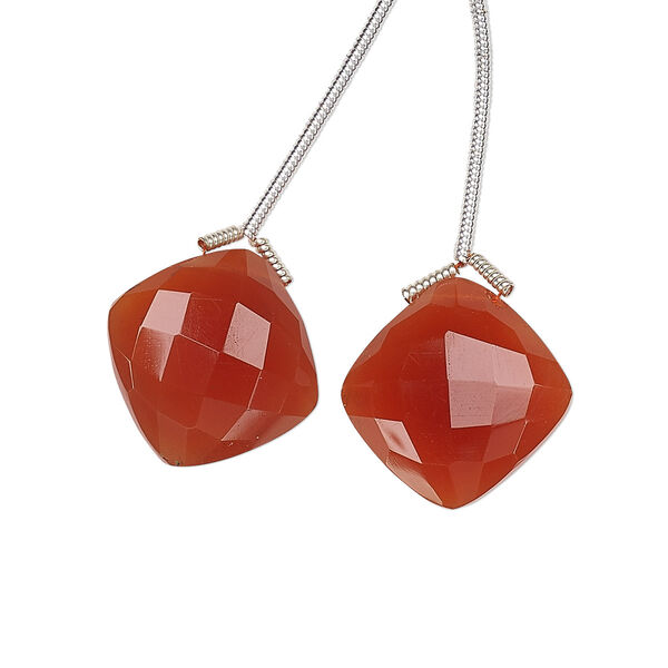 Carnelian 1pkg2, hand-cut top-drilled puffed faceted diamond bead 17mm image number 0