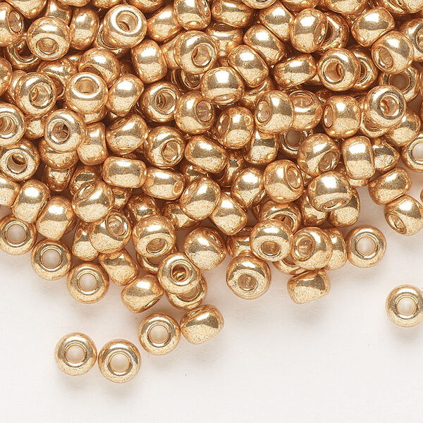 Seed bead, Miyuki, glass, pkg/250g, #6 rocaille, opaque galvanized yellow gold, (RR-1053). image number 0