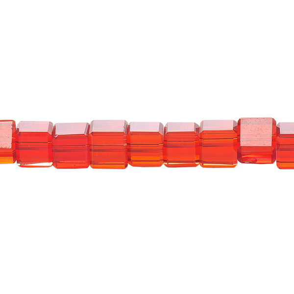 Bead, glass, 18-facet, transparent red, 6mm faceted cube. Sold per 15-1/2" to 16" strand. image number 0