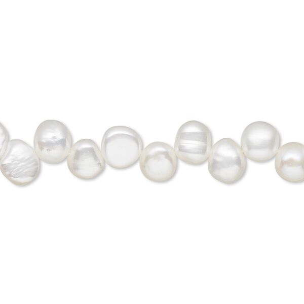Pearl, cultured freshwater (bleached), white, 5x5mm-6x5mm top-drilled flat-sided rice, C grade, Mohs hardness 2-1/2 to 4. Sold per 15-inch strand. image number 0
