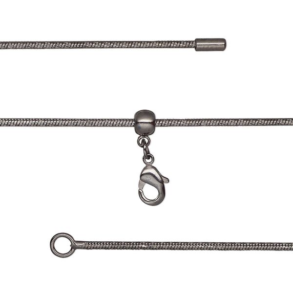 Chain, silicone and black-finished brass, 1.2mm snake, adjustable from 16 to 23-1/2 inches with lobster claw clasp and adjustable slider bead. Sold individually. image number 0