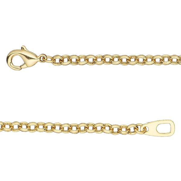 Chain, gold-finished brass, 3mm rolo, 36 inches with lobster claw clasp. Sold individually. image number 0