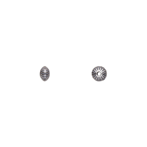 Bead, antiqued sterling silver, 4.5x3mm corrugated saucer. Sold per pkg of 10. image number 0
