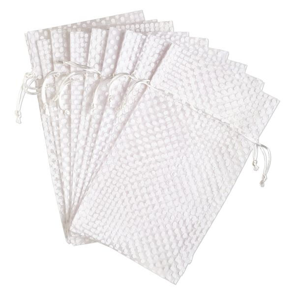 Pouch, organza, white, 10x6 inches with dots pattern and drawstring closure. Sold per pkg of 12. image number 0