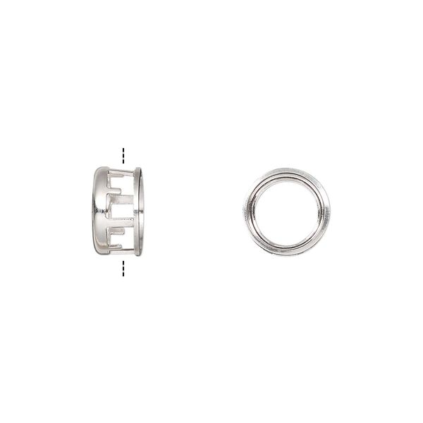 Slide, Bezelite, sterling silver, 8mm 4-prong round setting. Sold per pkg of 2. image number 0
