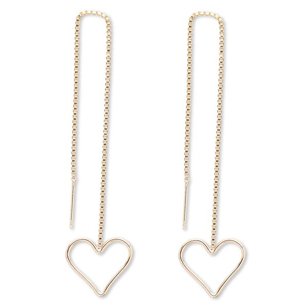 Ear thread, 14Kt gold-filled, 4-1/2 inch chain with 16x16mm open heart. Sold per pair. image number 0