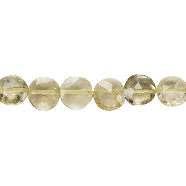 Lemon quartz 1pkg1, hand-cut faceted puffed flat round bead 8 inch 8-9mm image number 0