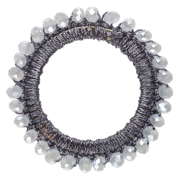Focal, glass / nylon / steel, dark grey, 45mm beaded open round. Sold per pkg of 4. image number 0