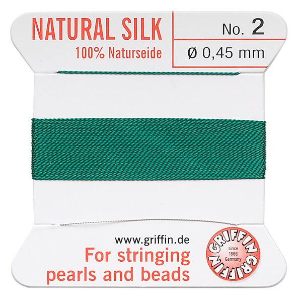 Thread, Griffin, silk, green, size #2. Sold per 2-meter card (approximately 78 inches). image number 0