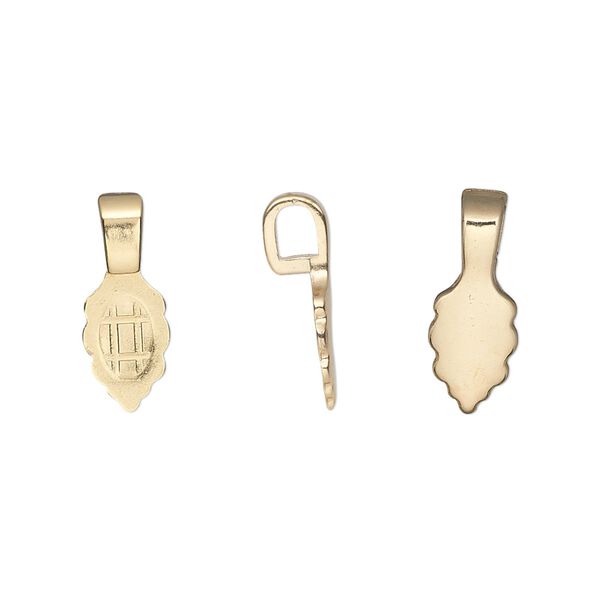 Bail, Aanraku®, glue-on, gold-plated "pewter" (zinc-based alloy), 16x5.5mm with 9x5.5mm leaf flat base. Sold per pkg of 25. image number 0
