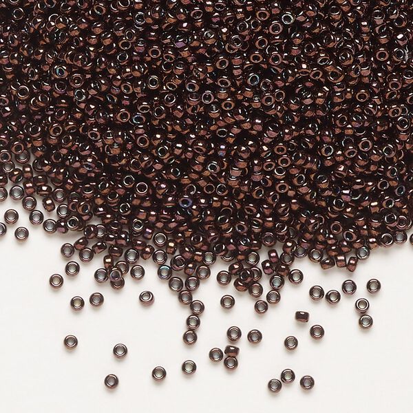 Seed bead, Miyuki, glass, pkg/35g, #15 rocaille, opaque metallic dark raspberry (RR-460). image number 0