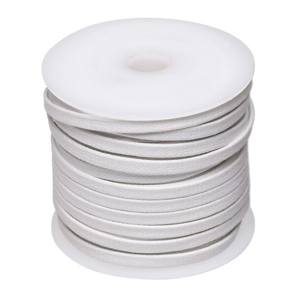 Cord, waxed cotton, white, 4mm flat. Sold per 25-meter spool. image number 0