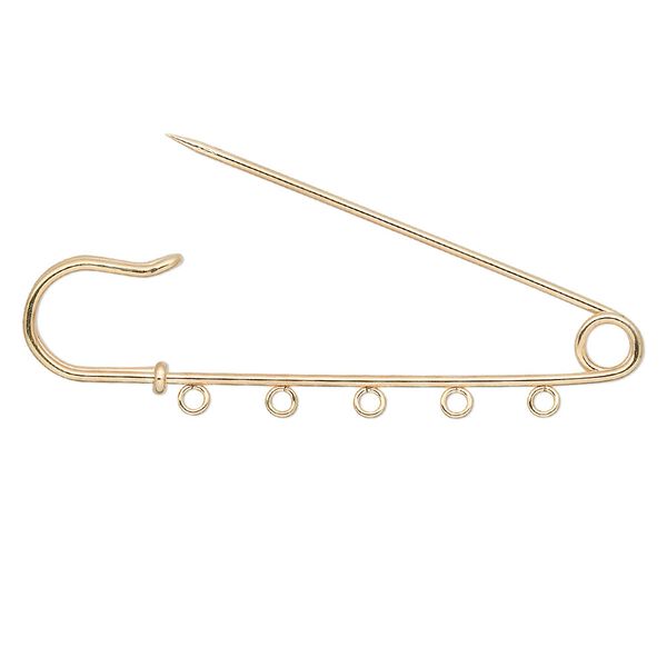 Kilt pin, gold-plated steel, 3 inches with 5 loops. Sold per pkg of 10. image number 0