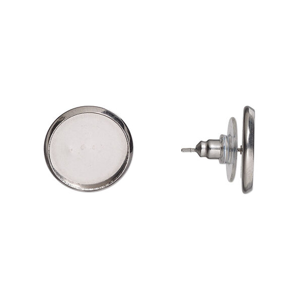 Earstud, stainless steel, 14mm round with 12mm round glue-in setting. Sold per pkg of 5 pairs. image number 0